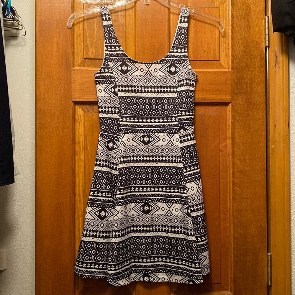 Black and white patterned skater dress